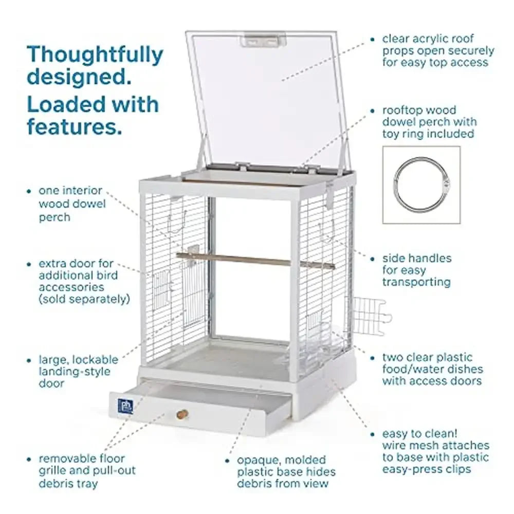 Glass Bird Cage Small Birds with Toy Hanger Ideal Tabletop