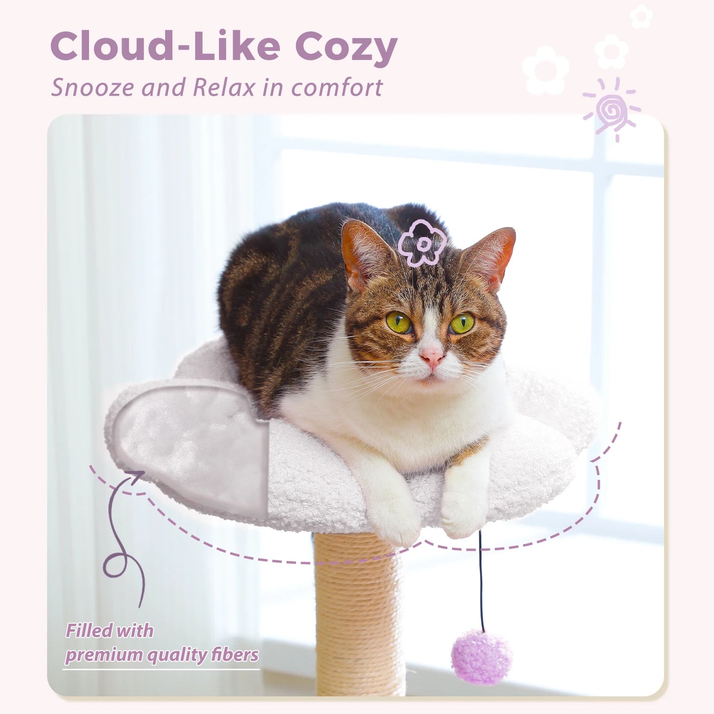 Flower Cat Tree for Indoor Cats, Small Cat Tower with Sisal Scratching Post, Soft Condo, Plush Perches, Fluffy Balls, Cat Toys