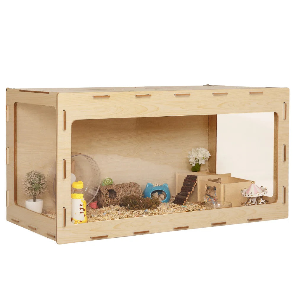 Wooden Hamster Cage Small Animals House Acrylic Hutch
