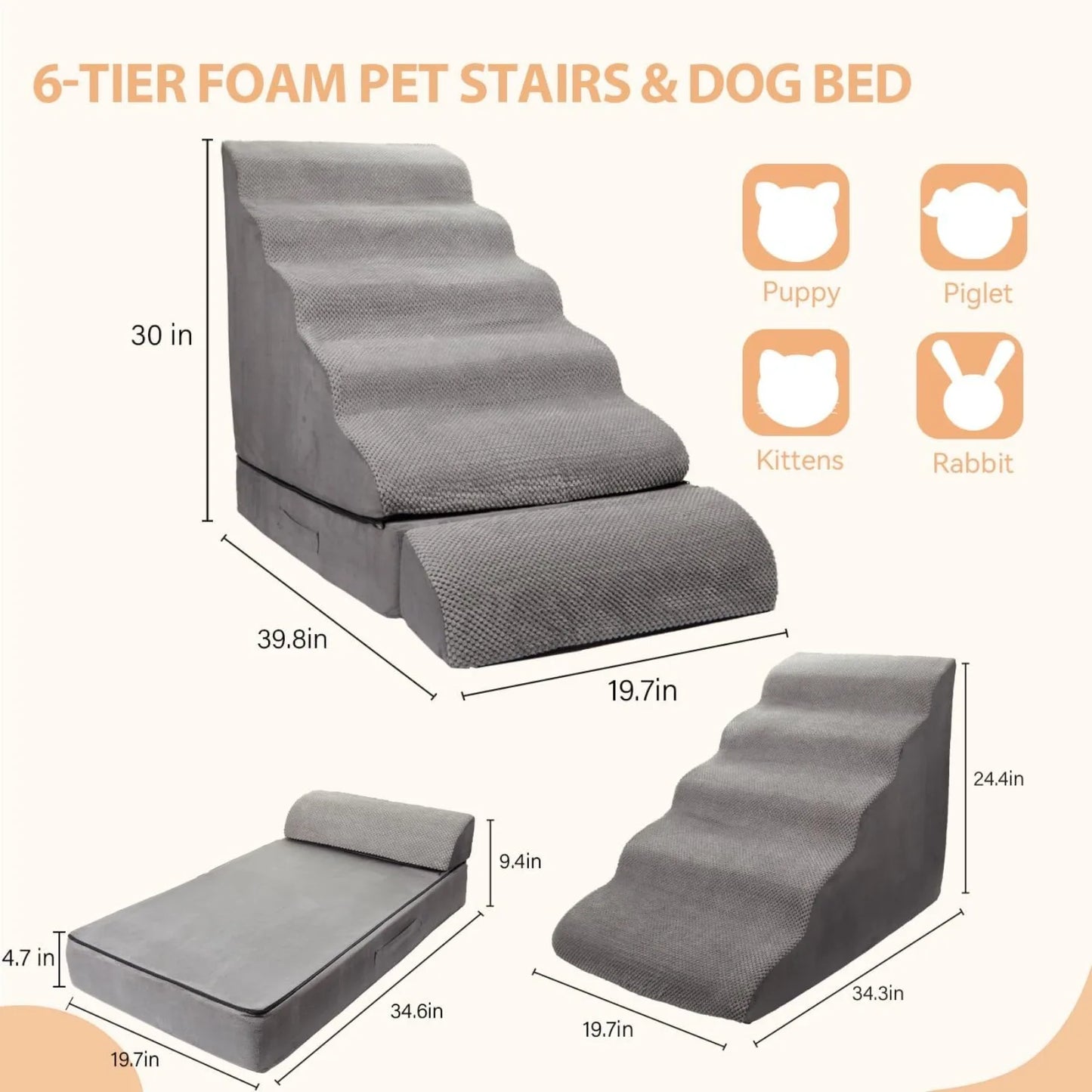 US 30 inch Foam Dog Stairs for High Beds