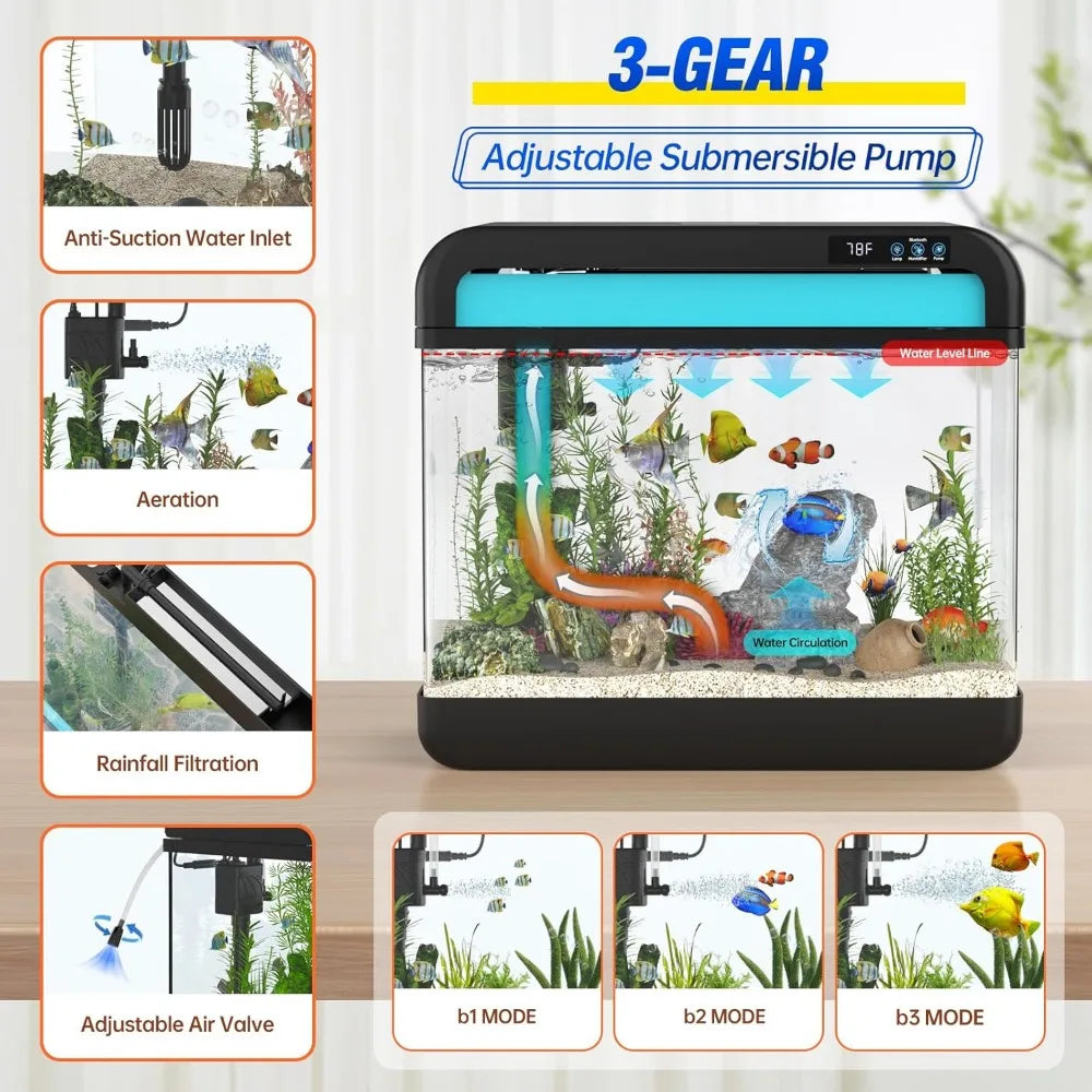 Fish Tank Aquarium 6.3 Gallon with Bluetooth Music Humidifier
