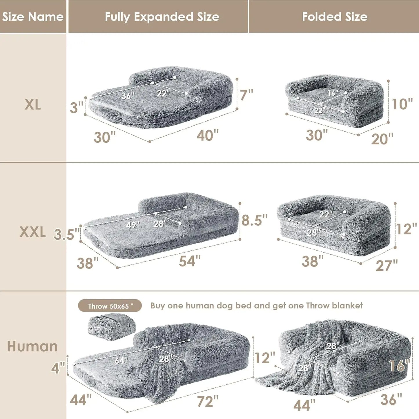 Foldable Human Dog Bed for Adult, Orthopedic Memory Foam Bed
