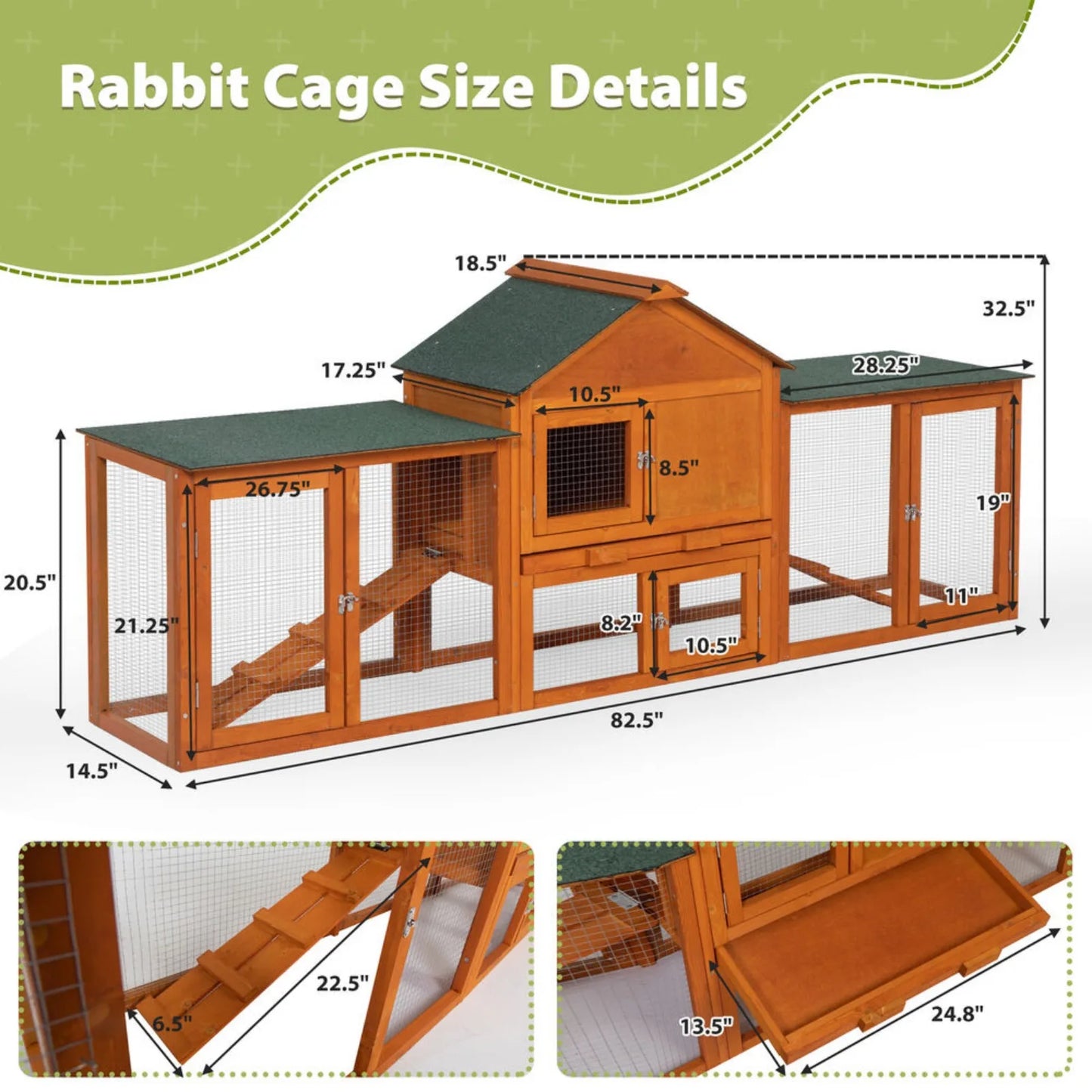 84" Rabbit Hutch Chicken Coop Wooden