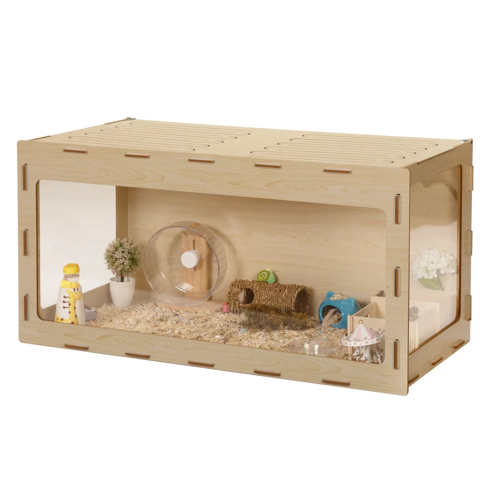 Wooden Hamster Cage Small Animals House Acrylic Hutch