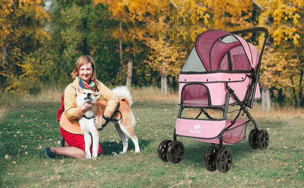 44lbs 4 Wheels Foldable Stroller with Brakes for Dogs Cats