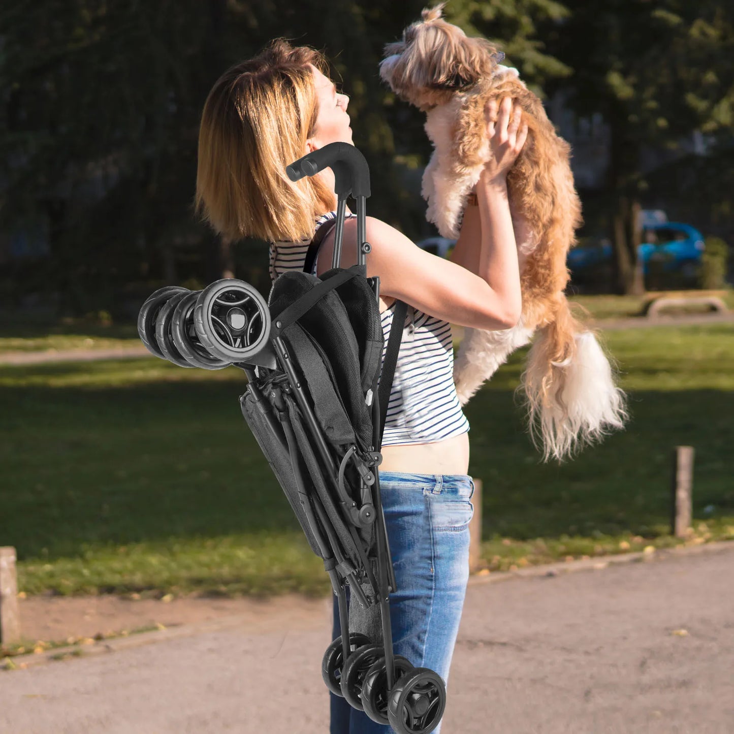 Pet Dog Stroller Puppy Stroller with Brakes Storage for Dogs Cats Travel Pet Outdoor
