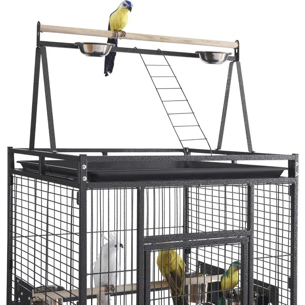 Large Bird Cages Parrot Cage Wide Flight Metal Animal Cage for Budgie Parakeet Conure with Rolling Stand Wheels
