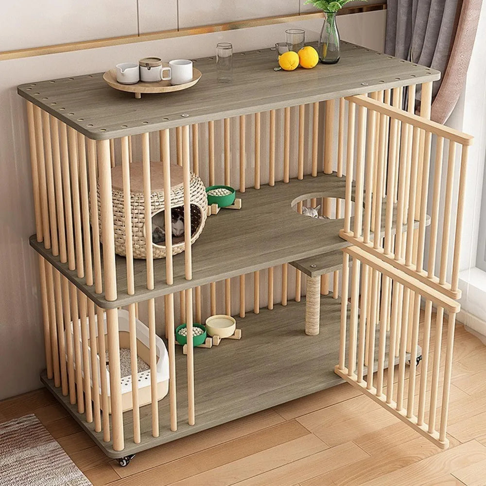 2 Tiers Cat House Crate with Scratching Post