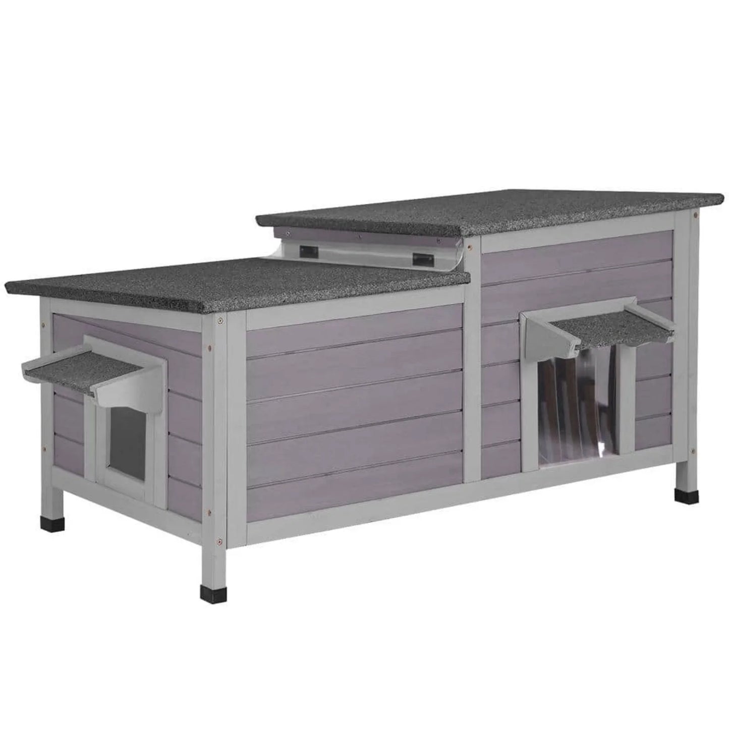 US Feral Cat Shelter 2-Room Outdoor Cat House for Rescued Cats