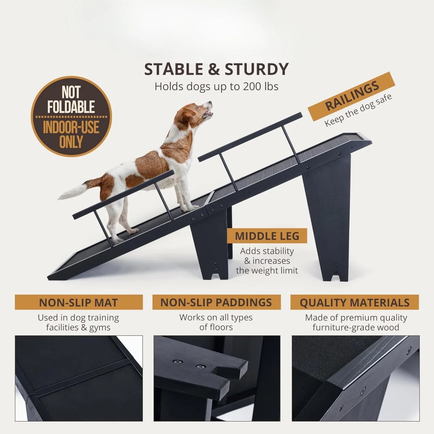 US Dog Ramp for Large Dogs, Wood, Black - 200 lbs Capacity