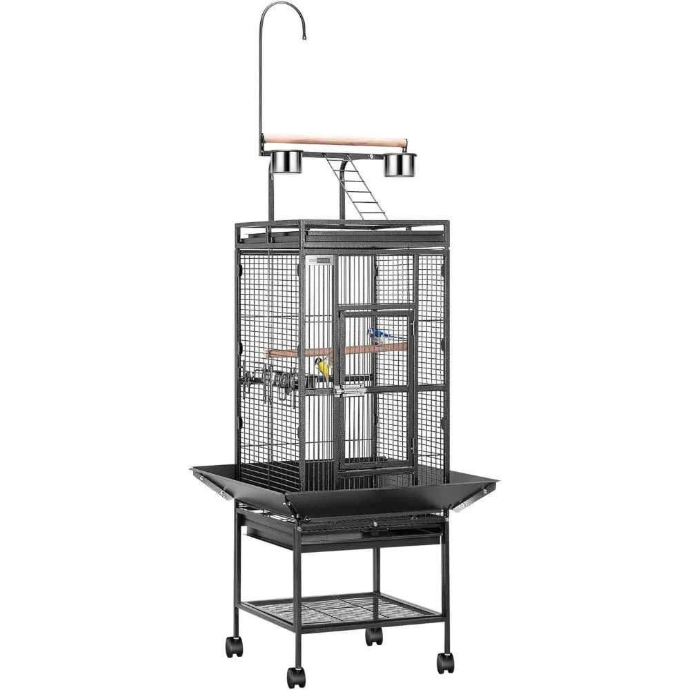 72 Inch Wrought Iron Large Bird Cage with Play Top and Stand for Parrots Lovebird Cockatiel Parakeets