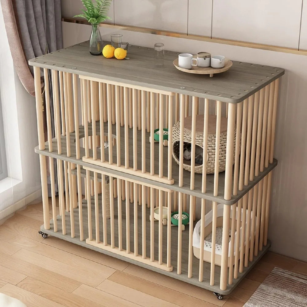2 Tiers Cat House Crate with Scratching Post