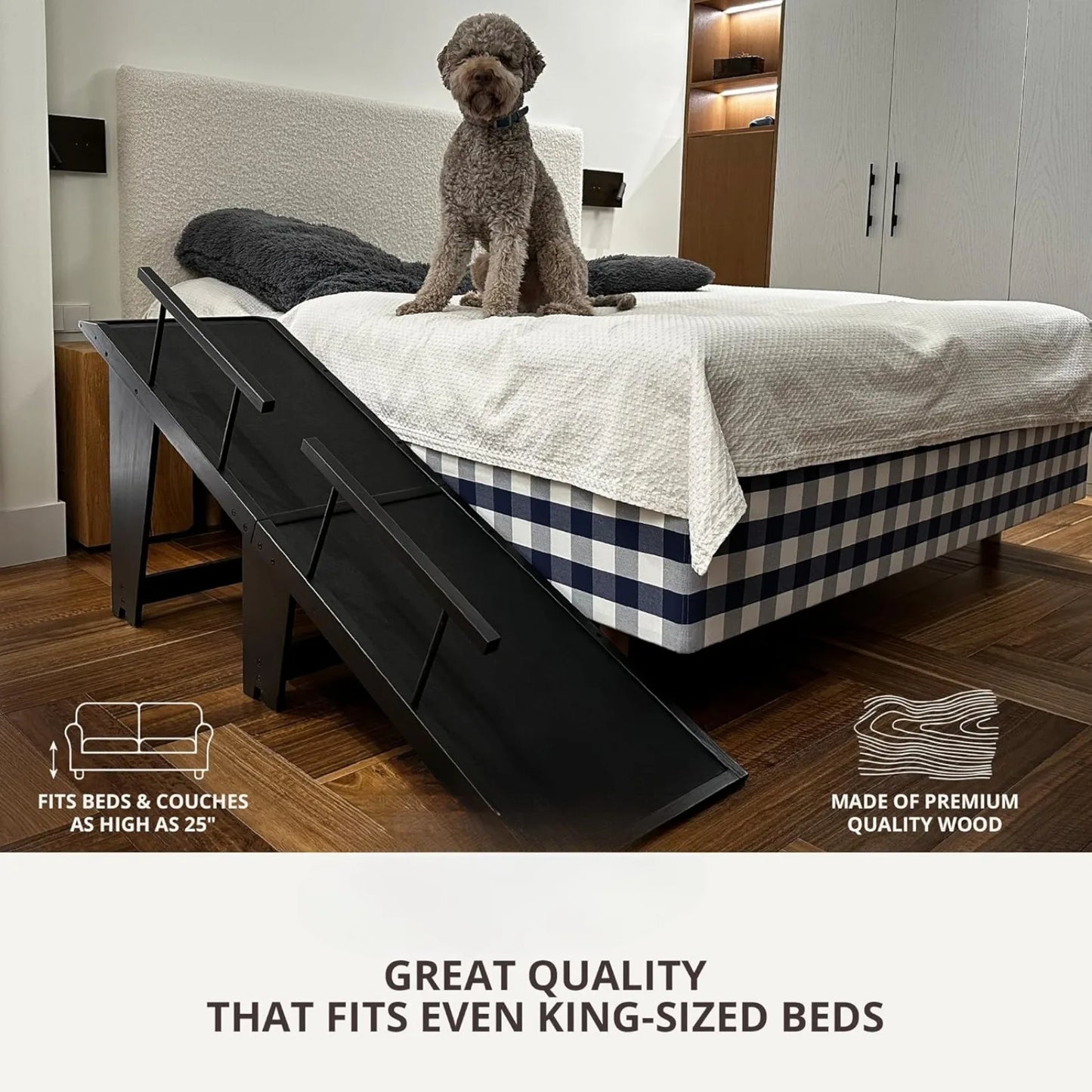 US Dog Ramp for Large Dogs, Wood, Black - 200 lbs Capacity