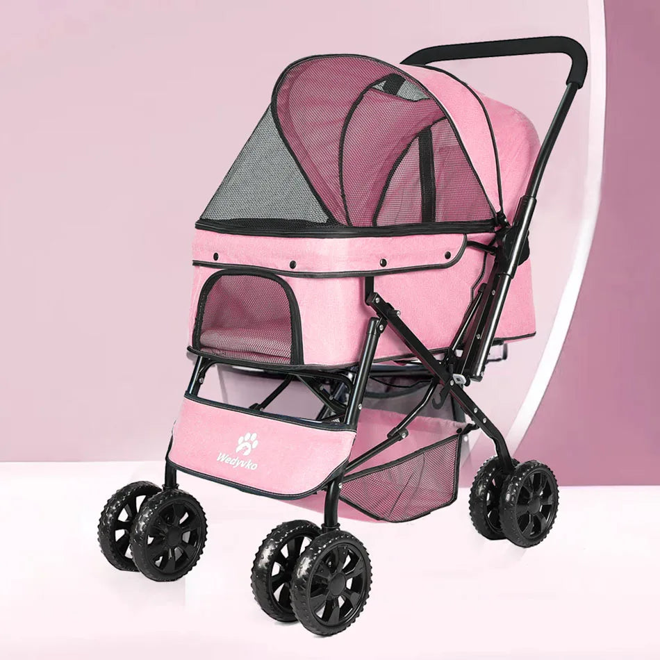 44lbs 4 Wheels Foldable Stroller with Brakes for Dogs Cats
