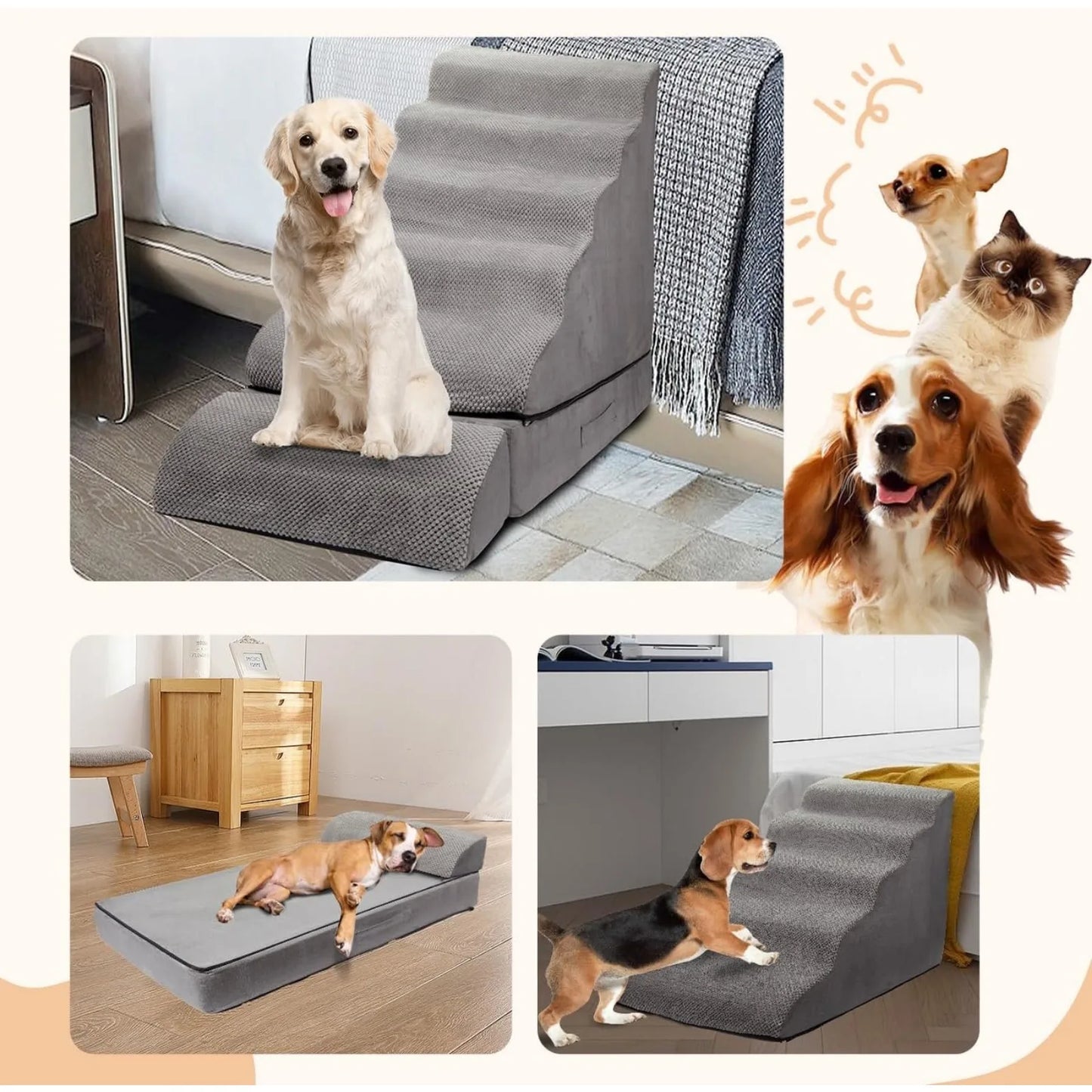 US 30 inch Foam Dog Stairs for High Beds