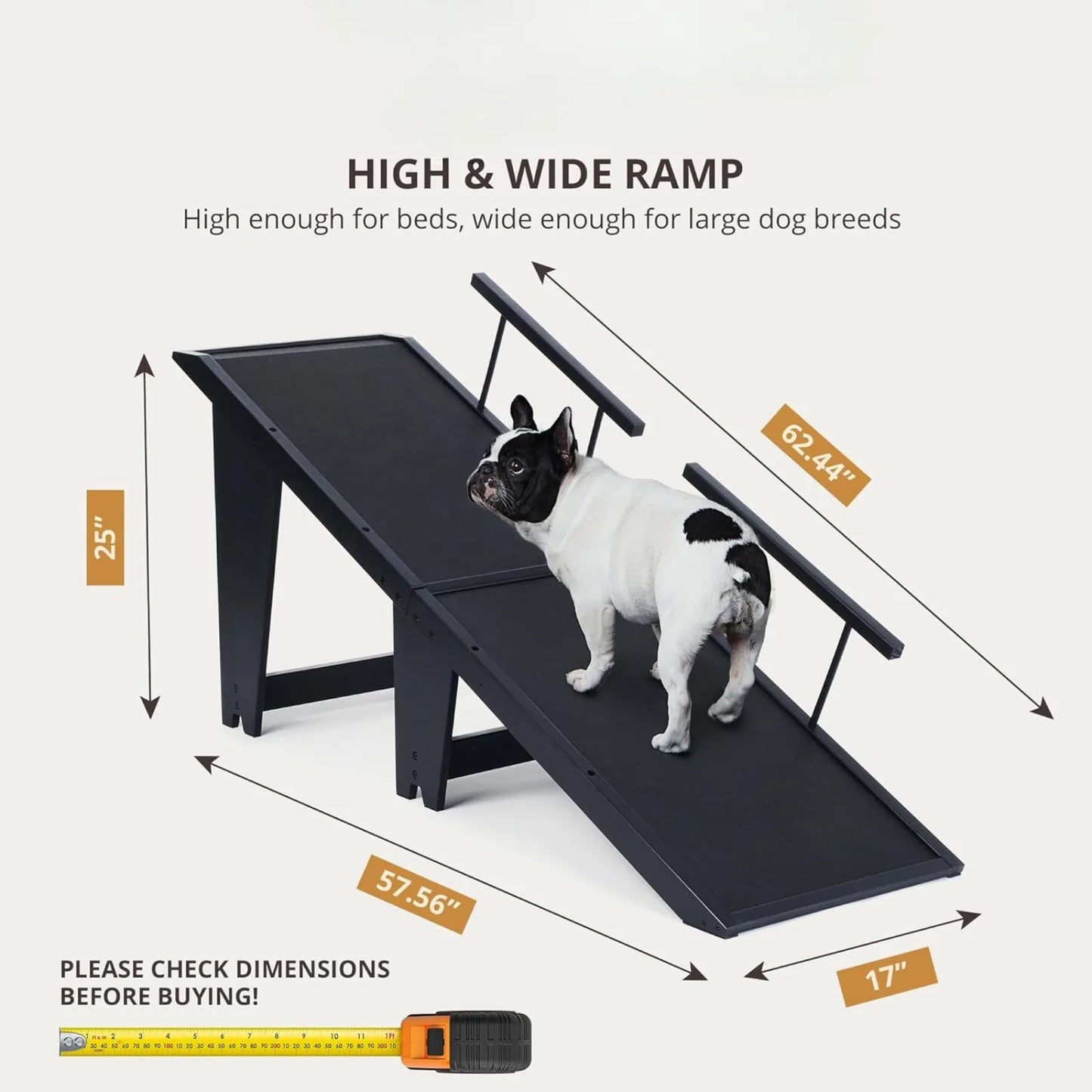 US Dog Ramp for Large Dogs, Wood, Black - 200 lbs Capacity