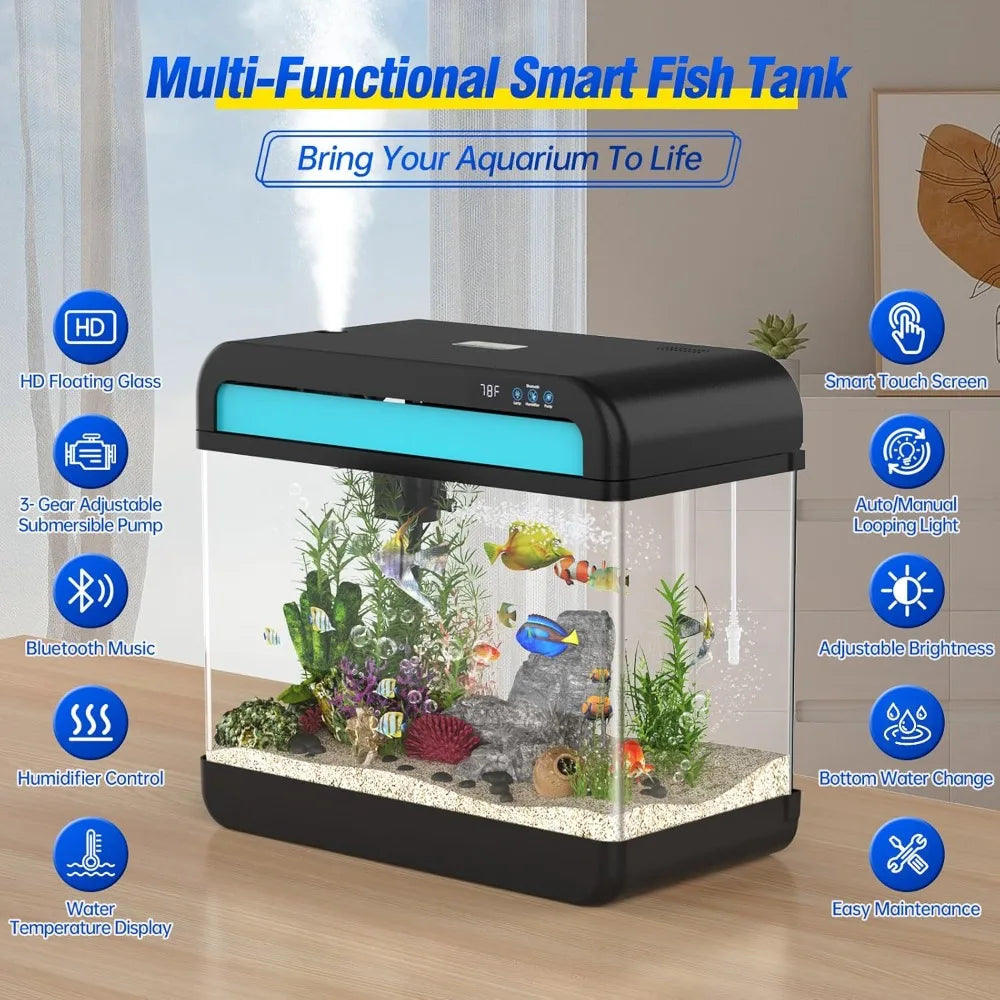 Fish Tank Aquarium 6.3 Gallon with Bluetooth Music Humidifier