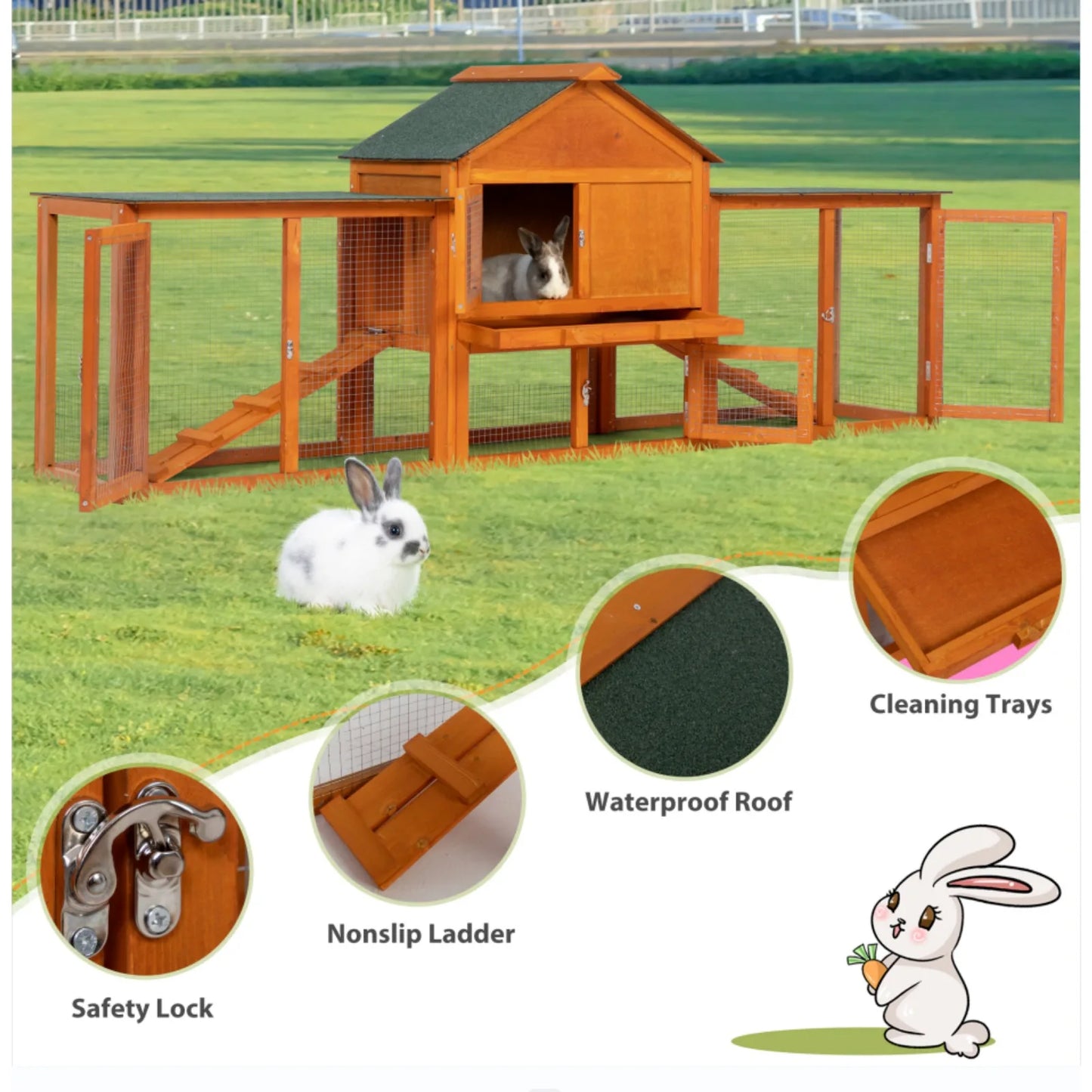 84" Rabbit Hutch Chicken Coop Wooden