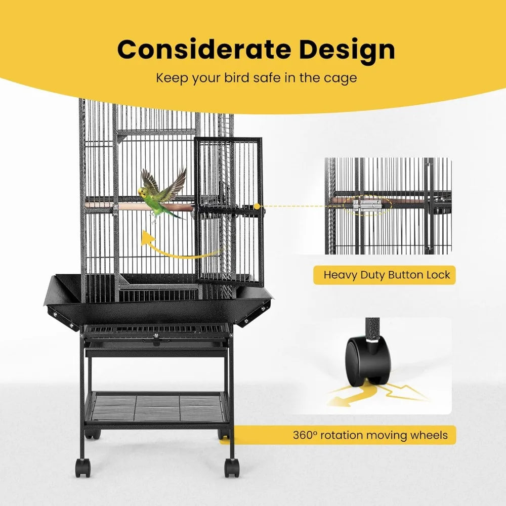 72 Inch Wrought Iron Large Bird Cage with Play Top and Stand for Parrots Lovebird Cockatiel Parakeets