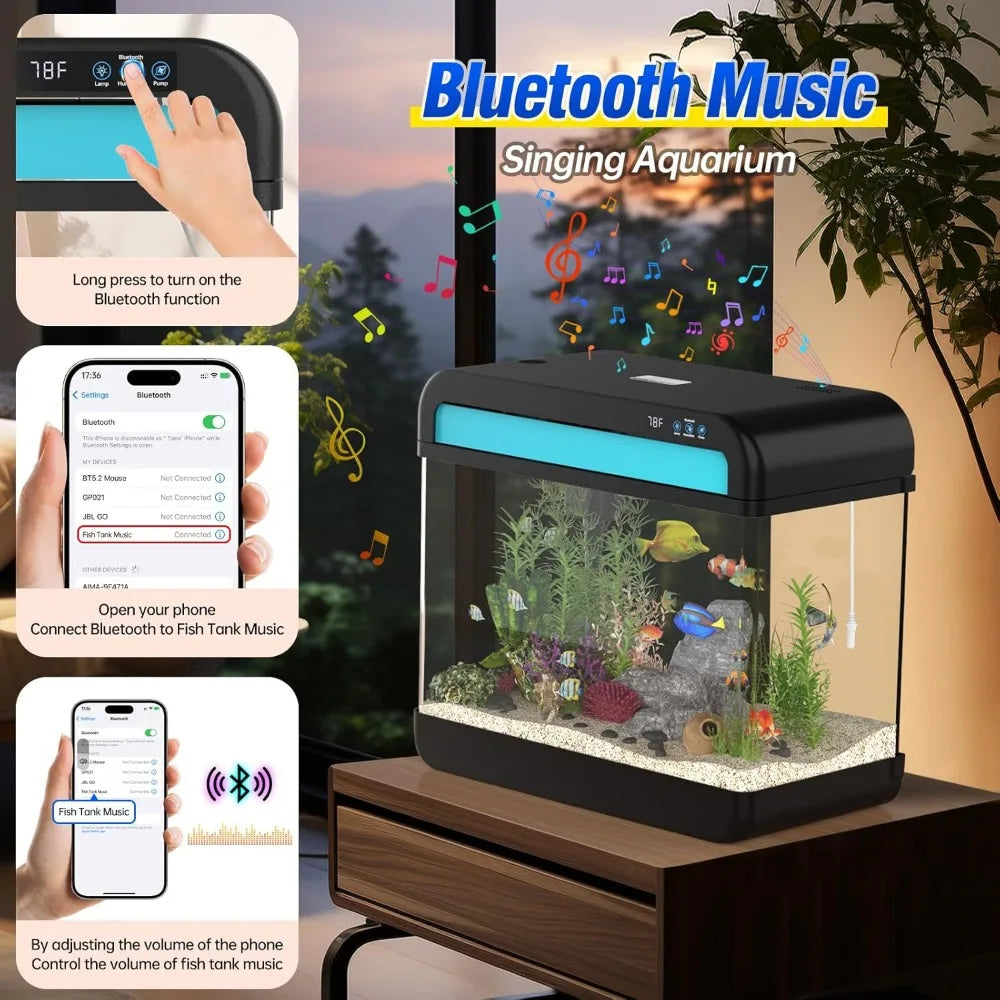 Fish Tank Aquarium 6.3 Gallon with Bluetooth Music Humidifier
