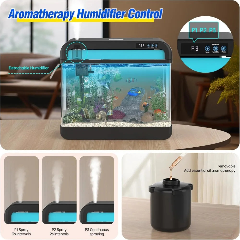 Fish Tank Aquarium 6.3 Gallon with Bluetooth Music Humidifier