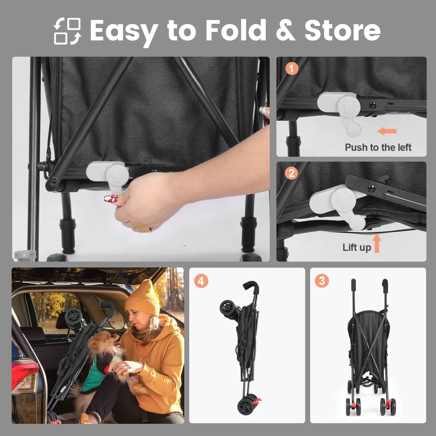 Pet Dog Stroller Puppy Stroller with Brakes Storage for Dogs Cats Travel Pet Outdoor
