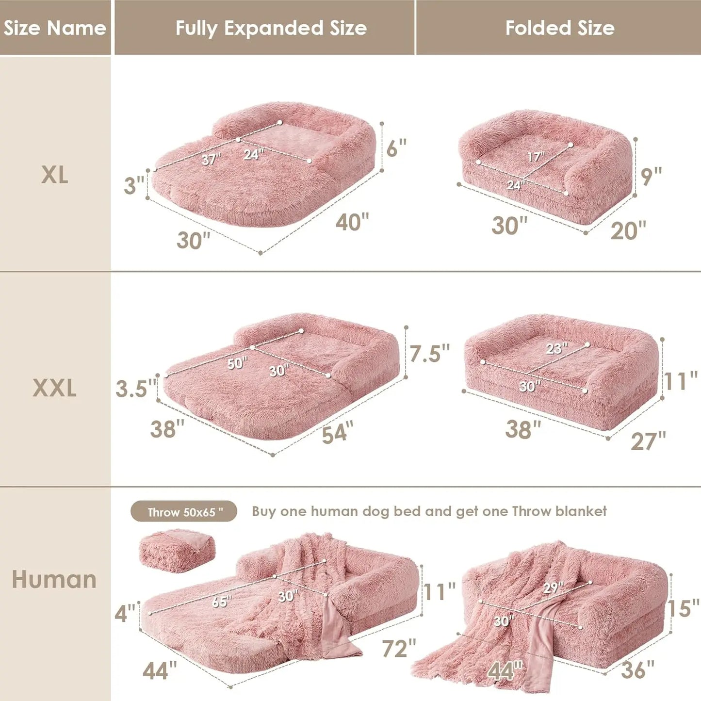 Foldable Human Dog Bed for Adult, Orthopedic Memory Foam Dog Bed