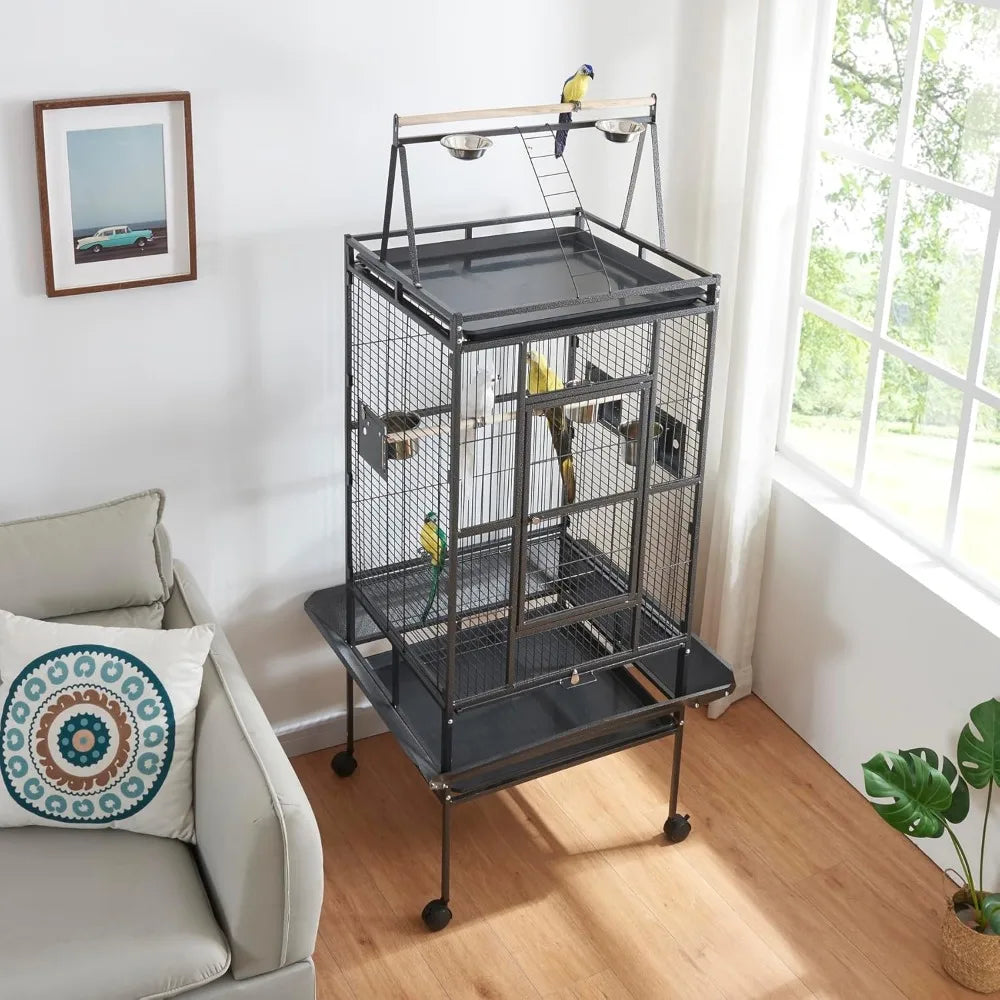 Large Bird Cages Parrot Cage Wide Flight Metal Animal Cage for Budgie Parakeet Conure with Rolling Stand Wheels
