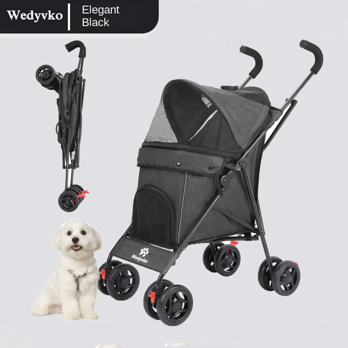Pet Dog Stroller Puppy Stroller with Brakes Storage for Dogs Cats Travel Pet Outdoor