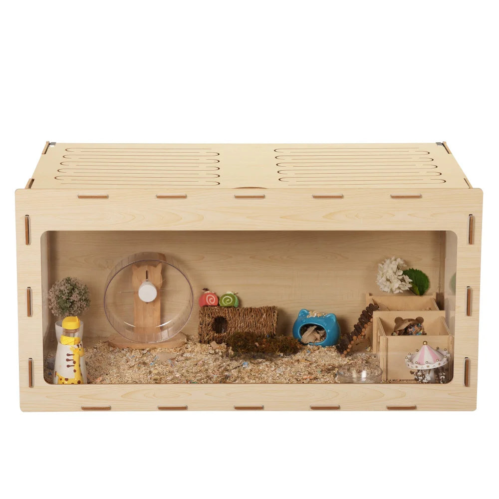 Wooden Hamster Cage Small Animals House Acrylic Hutch