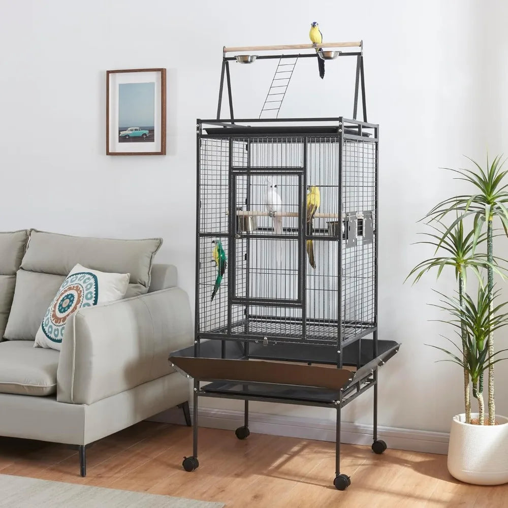 Large Bird Cages Parrot Cage Wide Flight Metal Animal Cage for Budgie Parakeet Conure with Rolling Stand Wheels