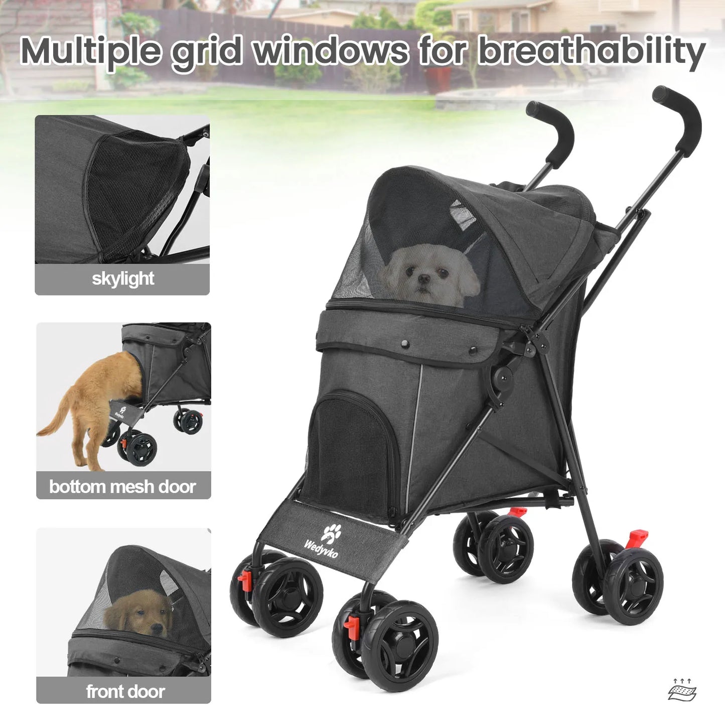 Pet Dog Stroller Puppy Stroller with Brakes Storage for Dogs Cats Travel Pet Outdoor