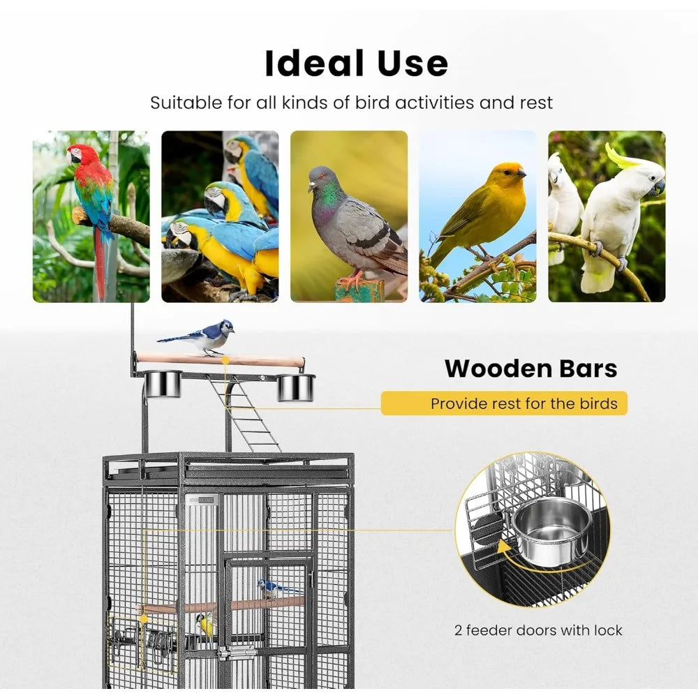 72 Inch Wrought Iron Large Bird Cage with Play Top and Stand for Parrots Lovebird Cockatiel Parakeets