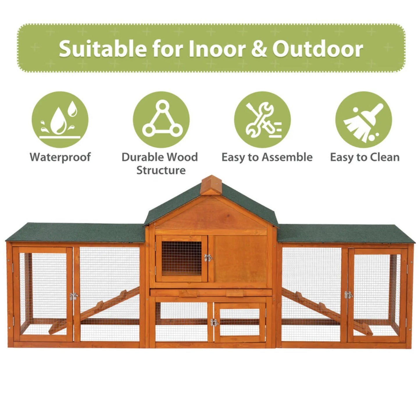 84" Rabbit Hutch Chicken Coop Wooden
