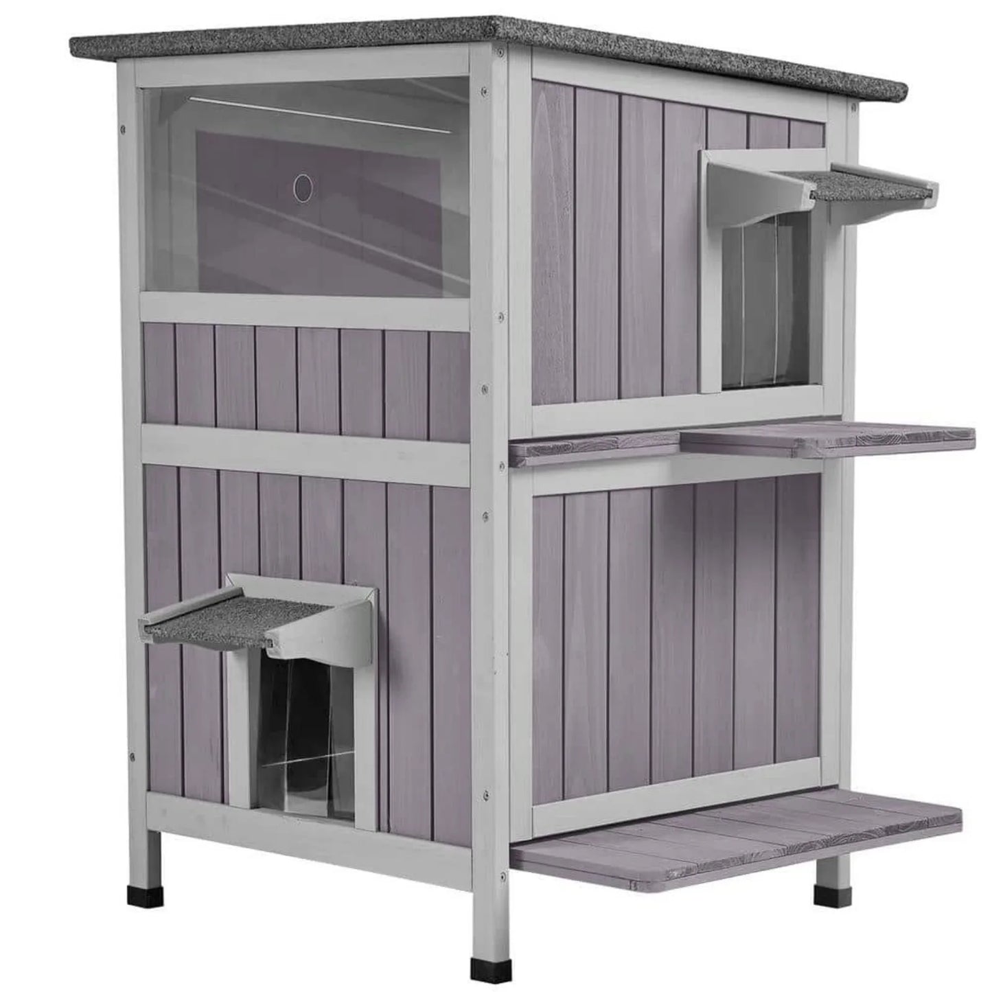 US Feral Cat Shelter 2-Room Outdoor Cat House for Rescued Cats